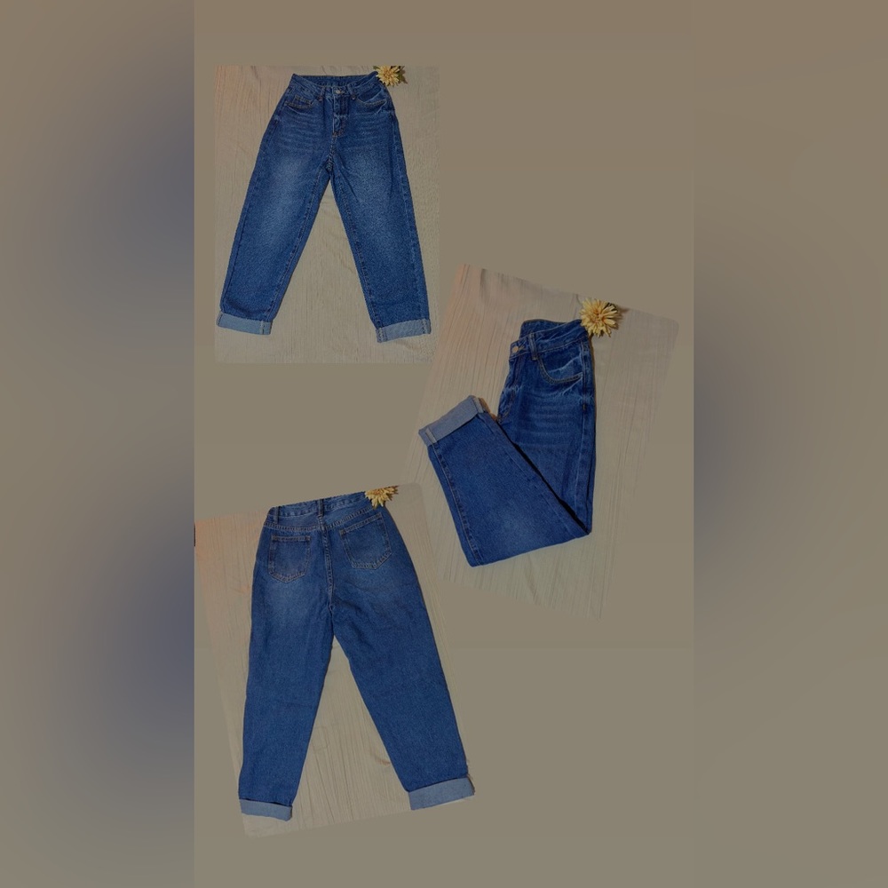 SHEIN petite high waist roll up Hem Mom jeans